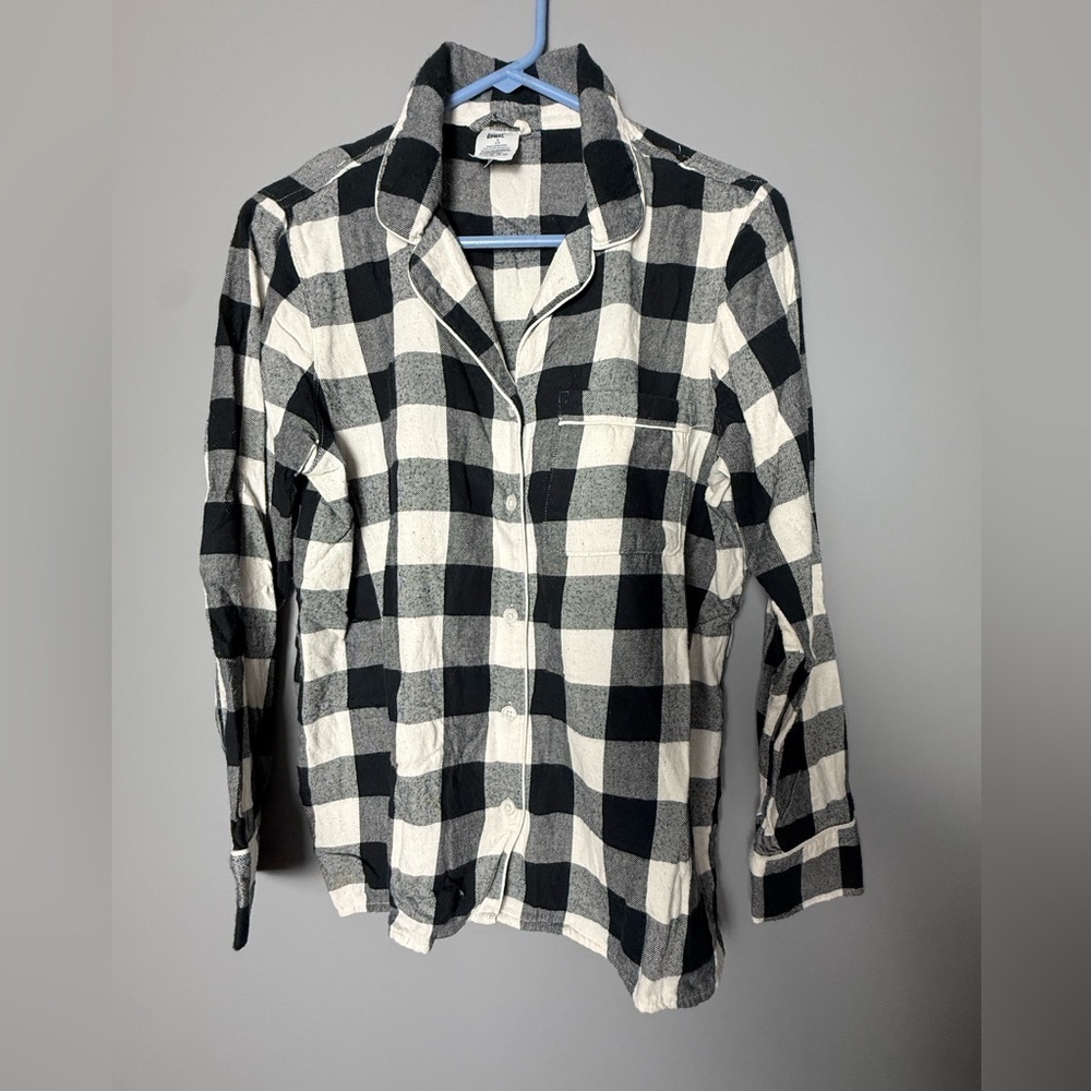 Lands End 100% Cotton Flannel Plaid Pajama Set Womens Sz S Black/White - Picture 2 of 6
